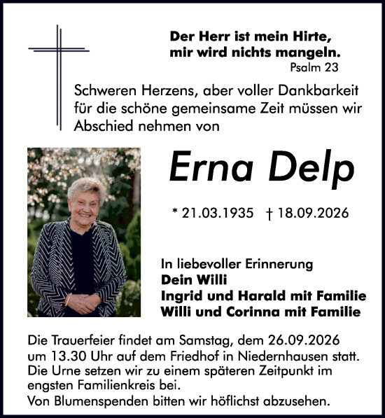 Traueranzeige von Erna Delp von Darmstädter Echo