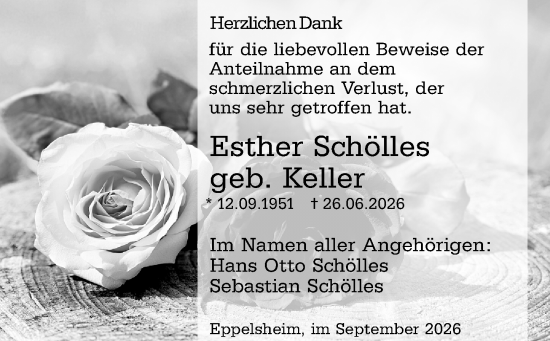 Traueranzeige von Esther Schölles von Allgemeine Zeitung Alzey