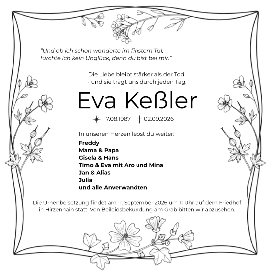Traueranzeige von Eva Keßler von Dill Block
