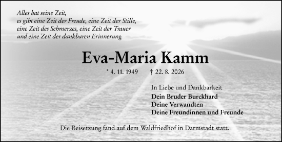 Traueranzeige von Eva-Maria Kamm von Hinterländer Anzeiger