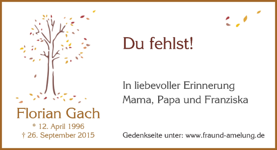Traueranzeige von Florian Gach von Wiesbadener Kurier