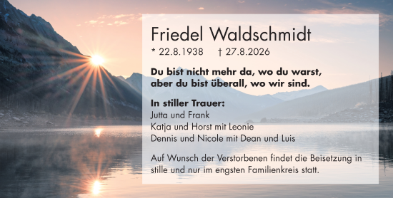 Traueranzeige von Friedel Waldschmidt von Camberger Anzeiger