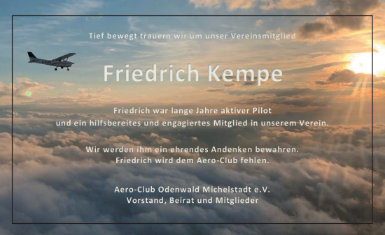 Traueranzeige von Friedrich Kempe von Odenwälder Echo