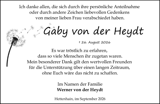 Traueranzeige von Gaby von der Heydt von Idsteiner Land/Untertaunus