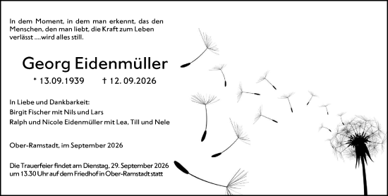 Traueranzeige von Georg Eidenmüller von Darmstädter Echo