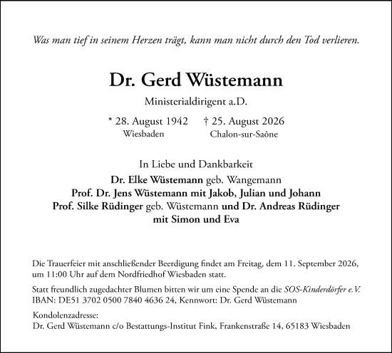 Traueranzeige von Gerd Wüstemann von Wiesbadener Kurier