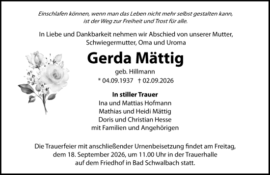 Traueranzeige von Gerda Mättig von Rheingau-Taunus-Kreis Wochenblatt