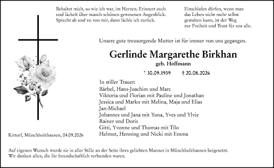 Traueranzeige von Gerlinde Margarethe Birkhan von Wetzlarer Neue Zeitung