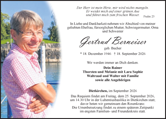 Traueranzeige von Gertrud Berneiser von Nassauische Neue Presse
