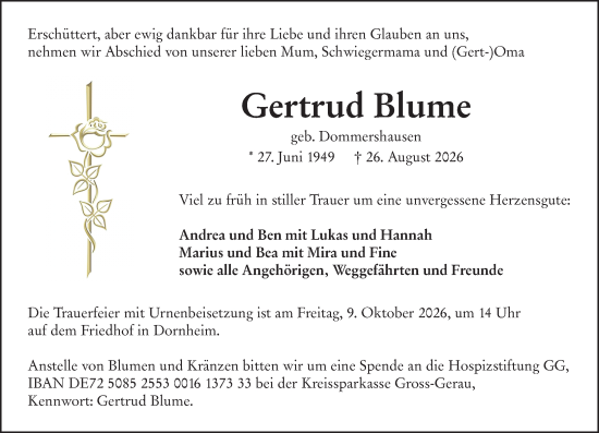 Traueranzeige von Gertrud Blume von Groß-Gerauer Echo