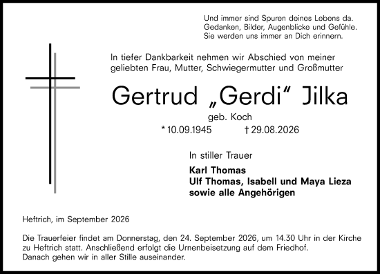 Traueranzeige von Gertrud Jilka von Idsteiner Land/Untertaunus