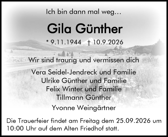Traueranzeige von Gila Günther von Darmstädter Echo