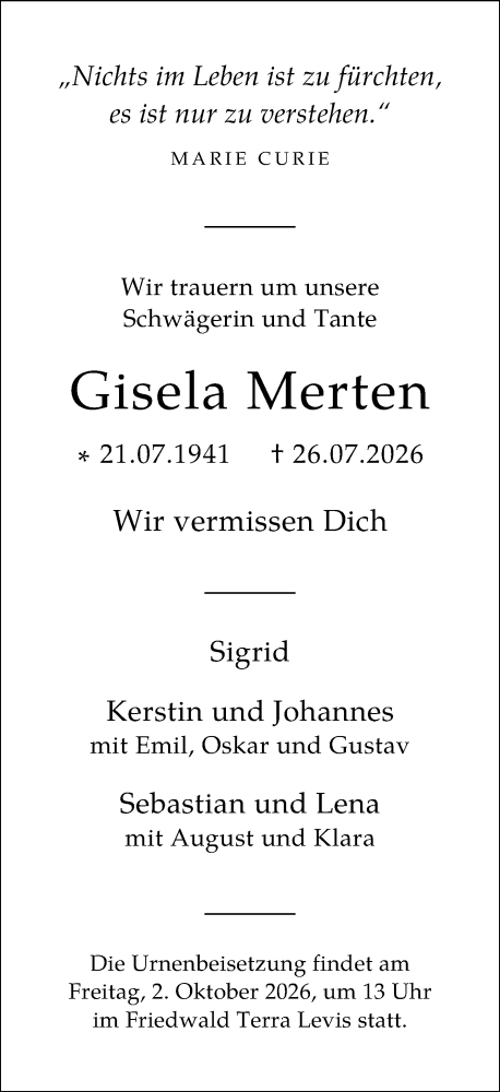 Traueranzeige von Gisela Merten von Wiesbadener Kurier