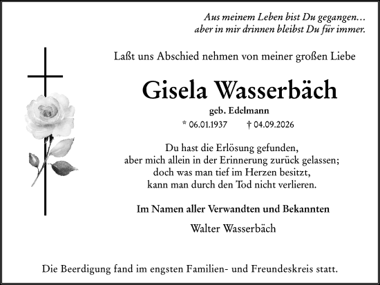 Traueranzeige von Gisela Wasserbäch von Odenwälder Echo