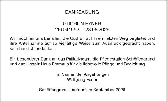 Traueranzeige von Gudrun Exner von Wetzlarer Neue Zeitung