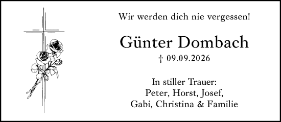 Traueranzeige von Günter Dombach von Weilburger Tageblatt