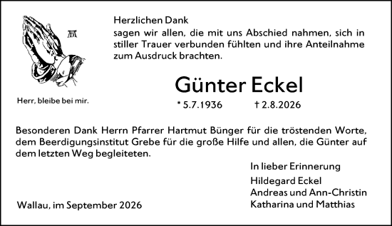 Traueranzeige von Günter Eckel von Hinterländer Anzeiger