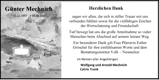 Traueranzeige von Günter Mechnich von Allgemeine Zeitung Mainz