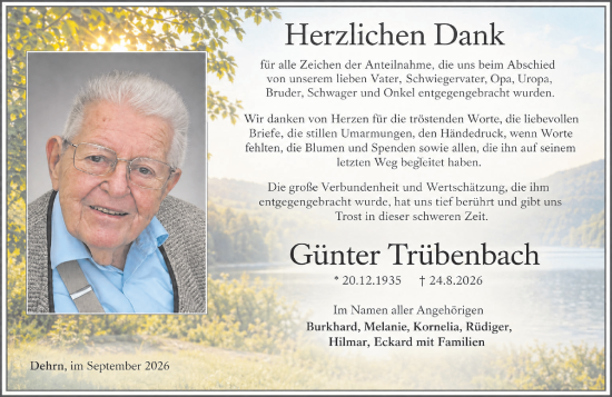 Traueranzeige von Günter Trübenbach von Camberger Anzeiger