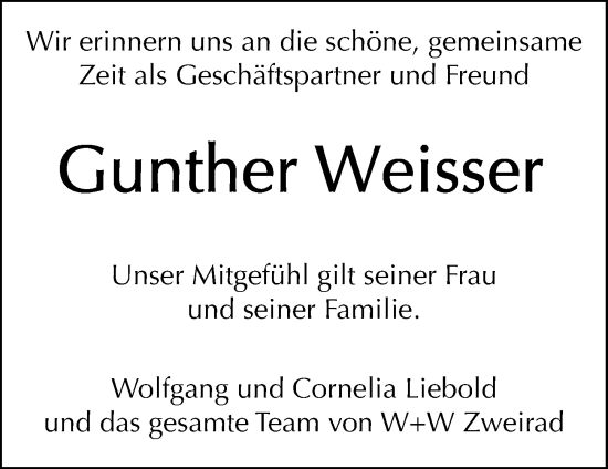Traueranzeige von Gunther Weisser von Odenwälder Echo