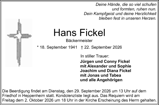 Traueranzeige von Hans Fickel von Starkenburger Echo