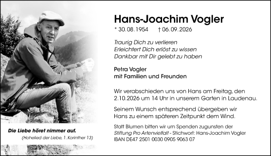 Traueranzeige von Hans-Joachim Vogler von Odenwälder Echo