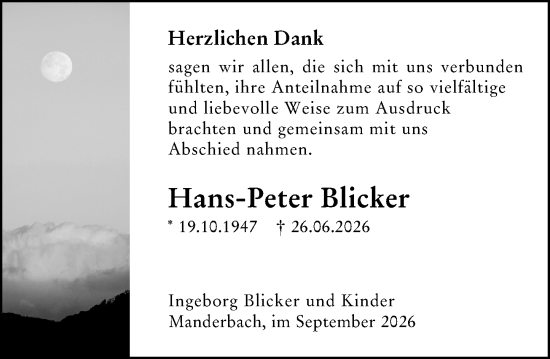 Traueranzeige von Hans-Peter Blicker von Dill Block