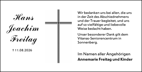 Traueranzeige von Hans Joachim Freitag von Wiesbadener Kurier