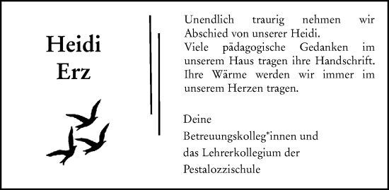 Traueranzeige von Heidi Erz von Wiesbadener Kurier