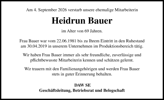 Traueranzeige von Heidrun Bauer von Darmstädter Echo