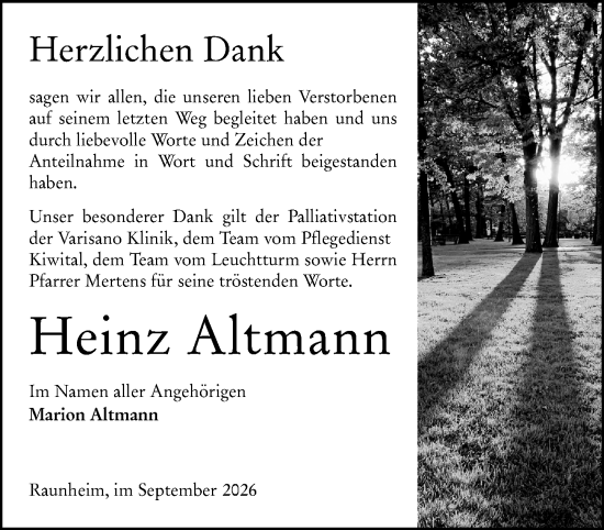 Traueranzeige von Heinz Altmann von Rüsselsheimer Echo