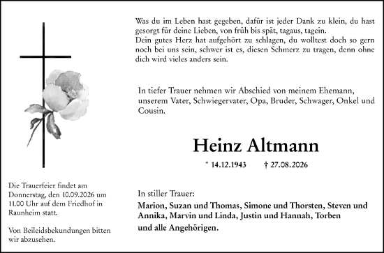 Traueranzeige von Heinz Altmann von Rüsselsheimer Echo