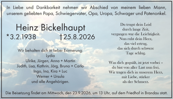 Traueranzeige von Heinz Bickelhaupt von Darmstädter Echo