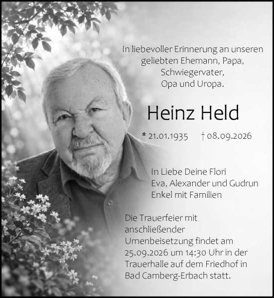 Traueranzeige von Heinz Held von Camberger Anzeiger