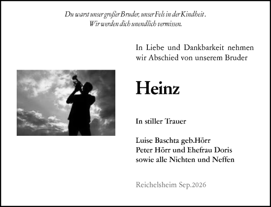 Traueranzeige von Heinz Hörr von Odenwälder Echo