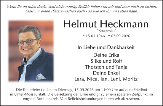 Traueranzeige von Helmut Heckmann von Odenwälder Echo