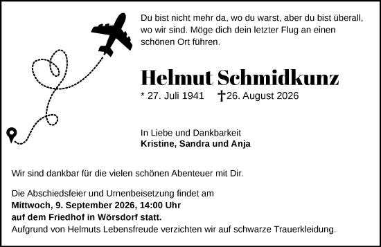 Traueranzeige von Helmut Schmidkunz von Idsteiner Land/Untertaunus