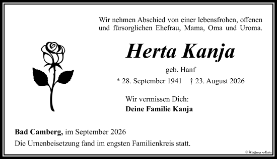 Traueranzeige von Herta Kanja von Camberger Anzeiger