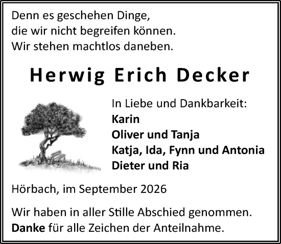 Traueranzeige von Herwig Erich Decker von Dill Block