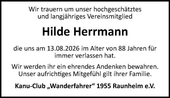 Traueranzeige von Hilde Herrmann von Rüsselsheimer Echo
