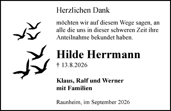 Traueranzeige von Hilde Herrmann von Rüsselsheimer Echo