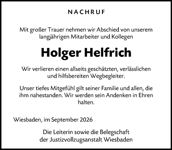 Traueranzeige von Holger Helfrich von Wiesbadener Kurier