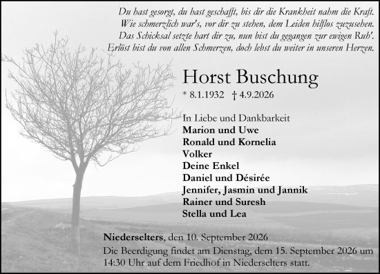 Traueranzeige von Horst Buschung von Camberger Anzeiger
