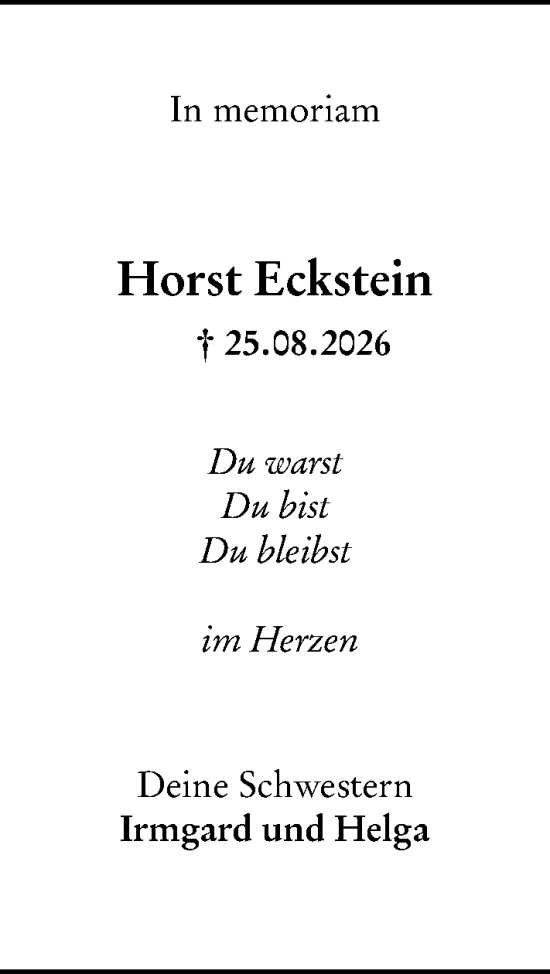Traueranzeige von Horst Eckstein von Wiesbadener Kurier