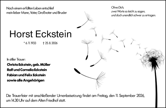 Traueranzeige von Horst Eckstein von Hochheimer Zeitung