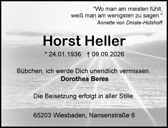 Traueranzeige von Horst Heller von Wiesbadener Kurier