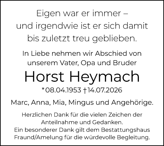 Traueranzeige von Horst Heymach von Wiesbadener Kurier