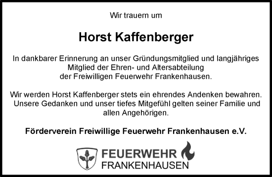 Traueranzeige von Horst Kaffenberger von Darmstädter Echo