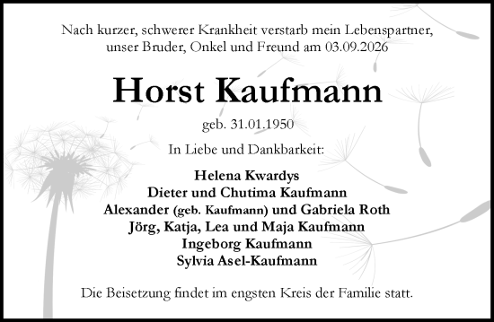 Traueranzeige von Horst Kaufmann von Rheingau Kurier