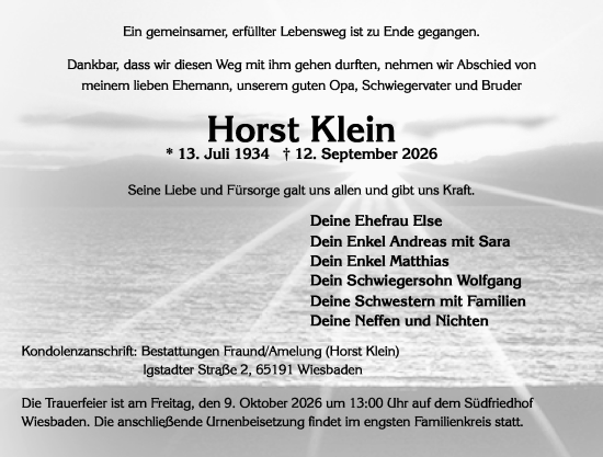 Traueranzeige von Horst Klein von Wiesbadener Kurier